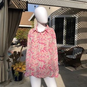 Vintage Pink Floral LongSleeve ButtonUp Top SzMed